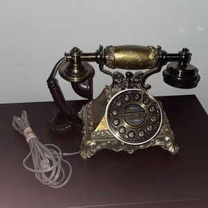 Art Nouveau Antique Style Push Button Phone, Midcentury Metal, Office Decor